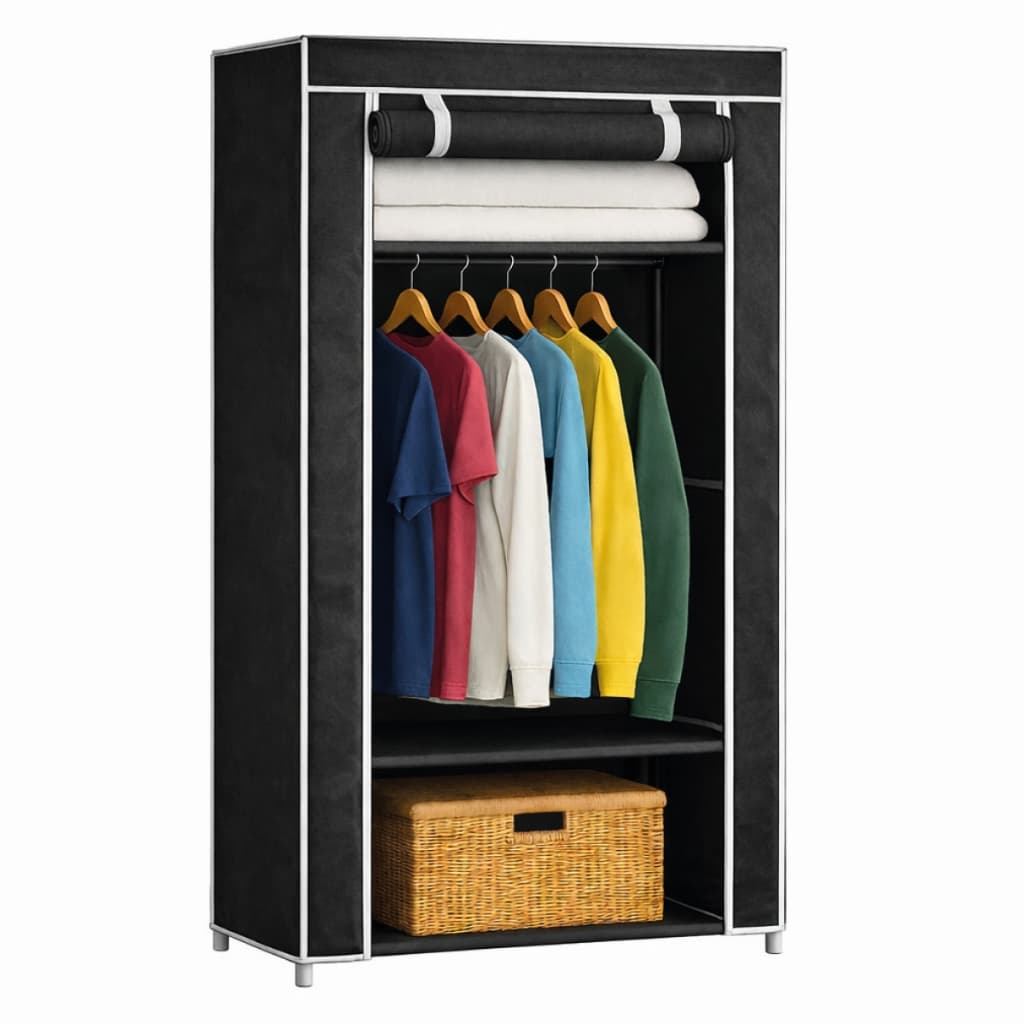 Guarda Roupa Dobrável Armário Organizador Portátil Grande Roupeiro Multiuso Cabideiro Sapateira | PRETO