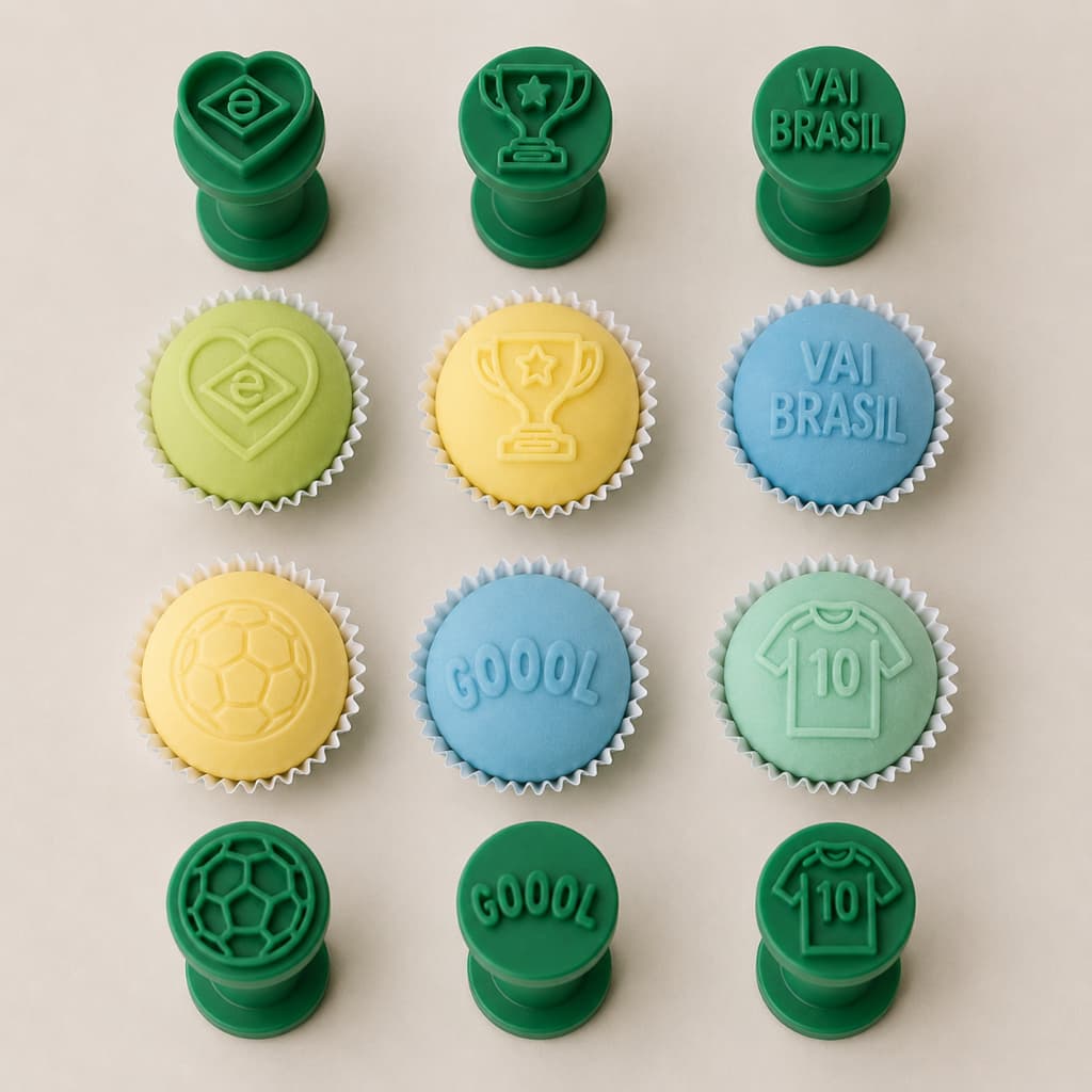 Kit 6 Carimbos Brigadeiro Copa do Mundo Brasil Marcador Doce Temático