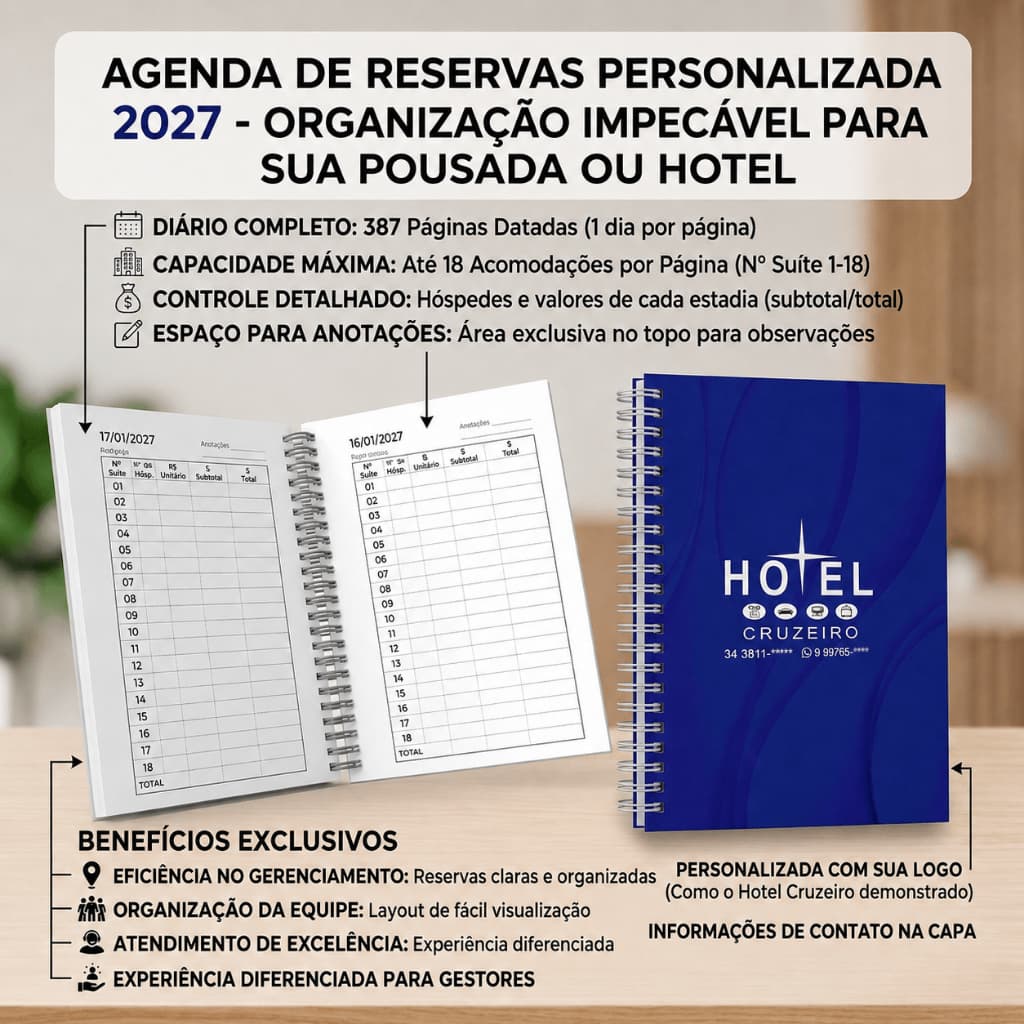 Agenda PERSONALIZADA de Reservas para Pousada e Hotel