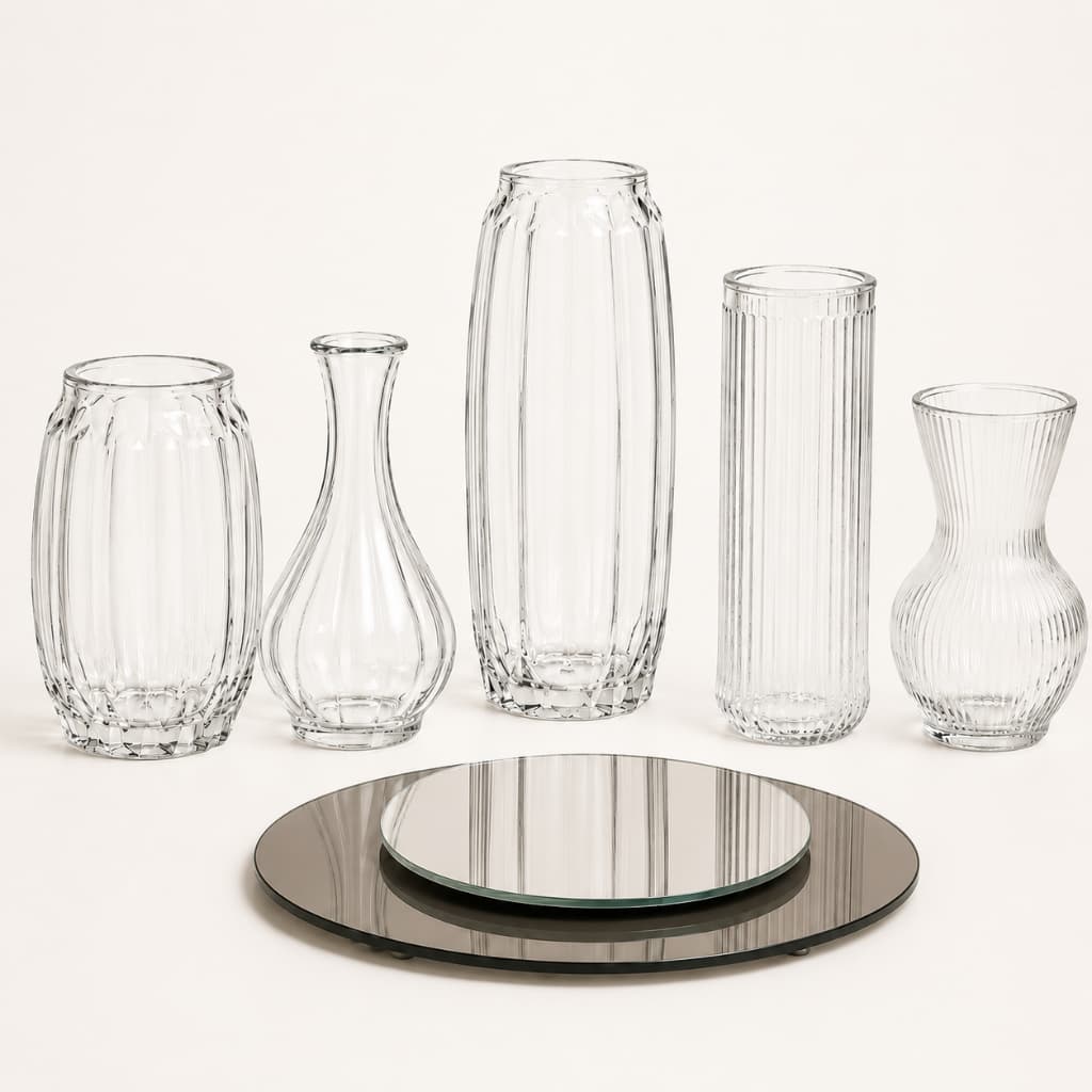 Kit Vaso de Vidro + 2 Bandejas Espelhadas - Luxo Bronze e espelhada Decoração