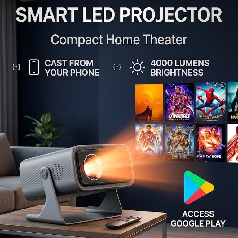 Projetor A10-R100 4K | Android TV com Acesso a Apps | Resolução Ultra HD | Portátil para Cinema, Escritório e Viagens