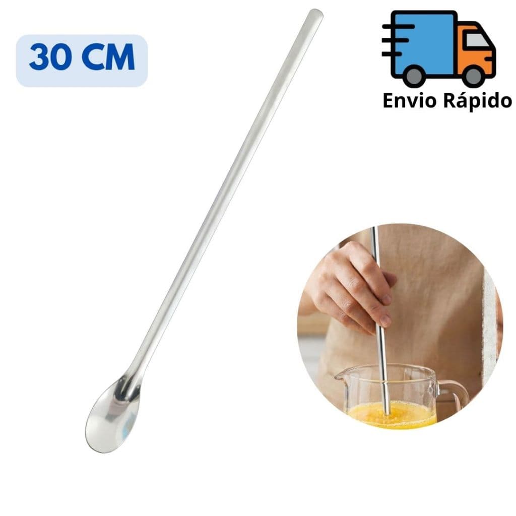 Colher para Suco Inox 30cm Premium Longa para Copos Altos Drinks Cozinha Bar Restaurante