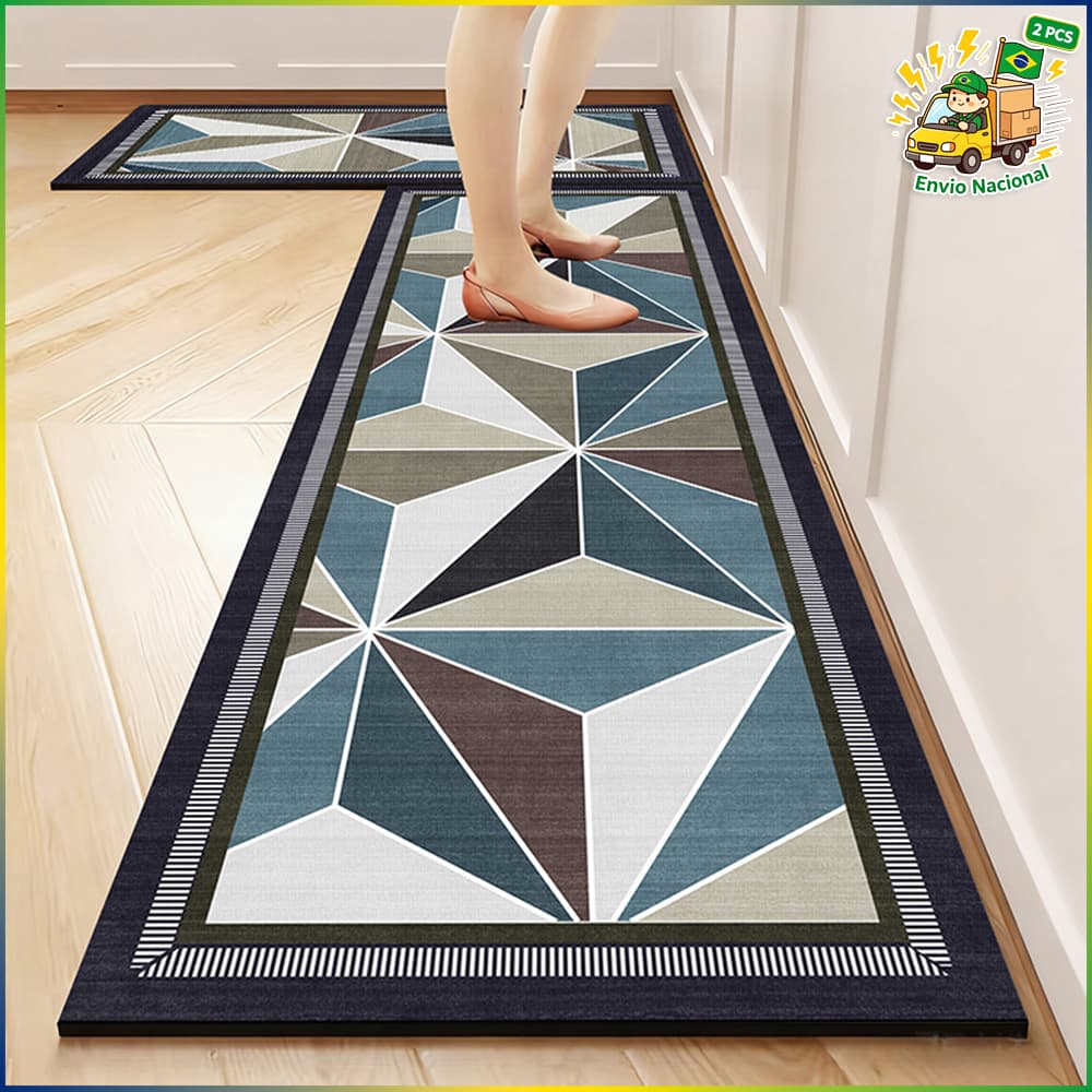 2 PCS Tapete de Cozinha Emborrachado - Resistente, Antiderrapante e Fácil de Limpar, 120x34cm + 60x34cm