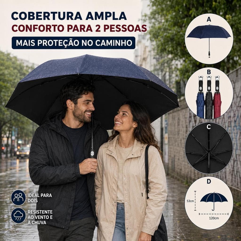 Guarda-Chuva 2 Dobras Semiautomático com Blackout – Tamanho Grande, Reforçado, para 2, Sol/Chuva LEN-1285