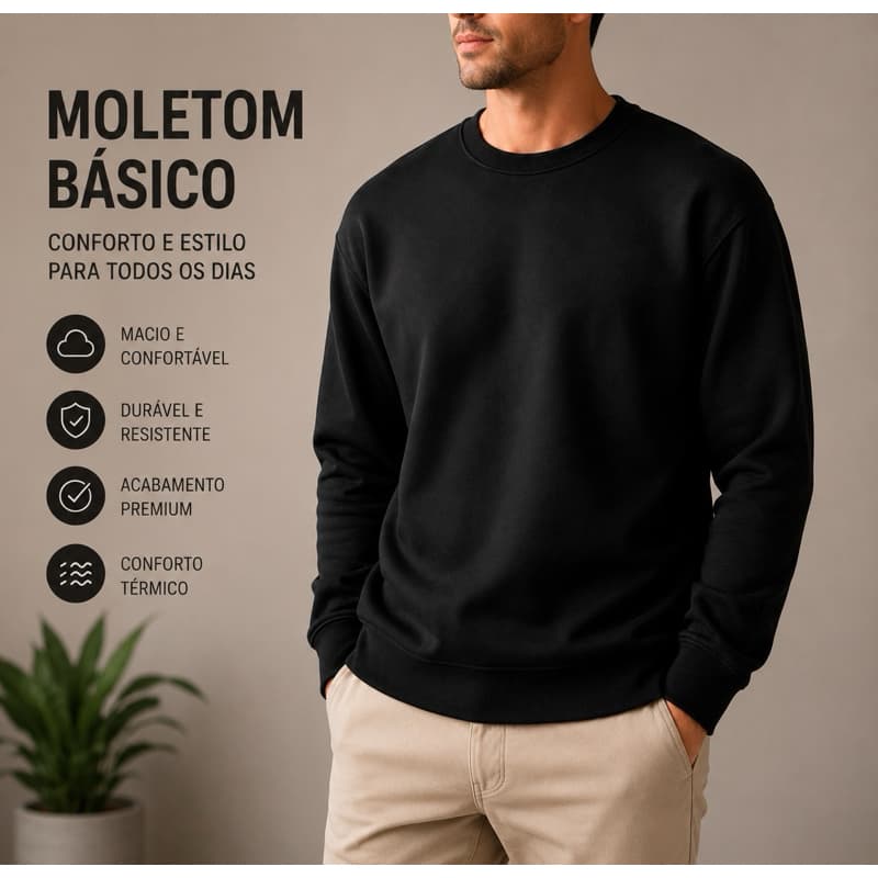 Moletom careca básico premium unissex confortável dia a dia 100% algodão ideal para o seu look