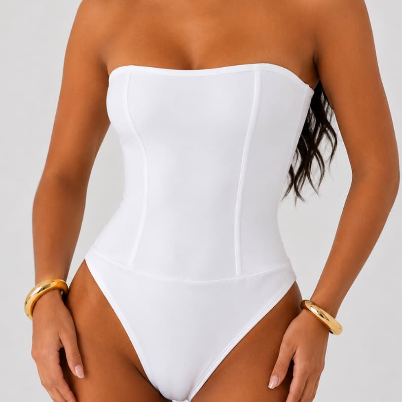 Body Tomara que Caia  Corselete com Barbatanas Com Toque em Poliamida Moda Feminina.