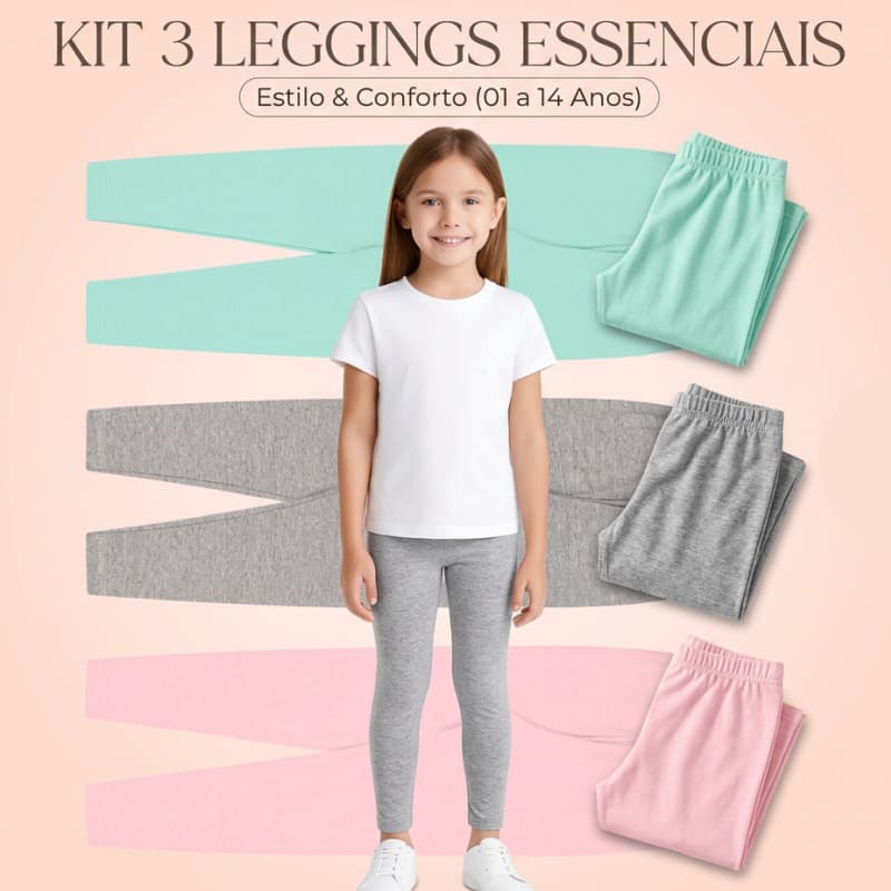 Kit 3 Legging Infantil Menina 01 A 14 Anos Calça Escolar Roupas Leves Confortáveis Dia A Dia Sortido