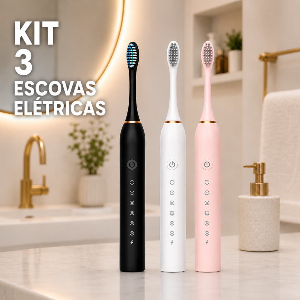 Escova de Dente Elétrica + 4 Refis - A Prova D'água - Recarregável
