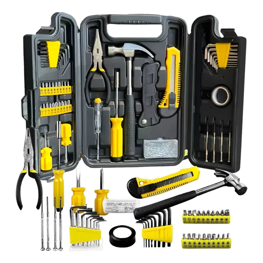 Kit Jogo De Ferramentas Completo 200 Pçs C/Soquetes Chaves fendas Allen Martelo Alicate Maleta