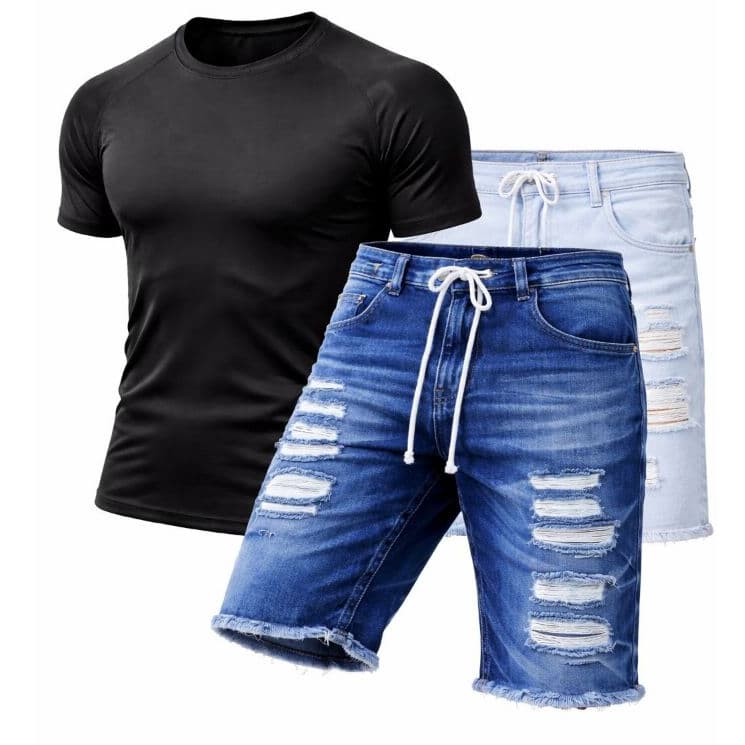 Kit Camisa Dry Fit Masculina + Bermuda Jeans Masculina Casual Confortável Estilo para o dia a dia