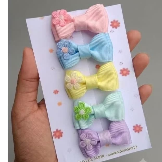 kit 5 laços de bebê  Mini presilha Antideslizante Totalmente emcapado