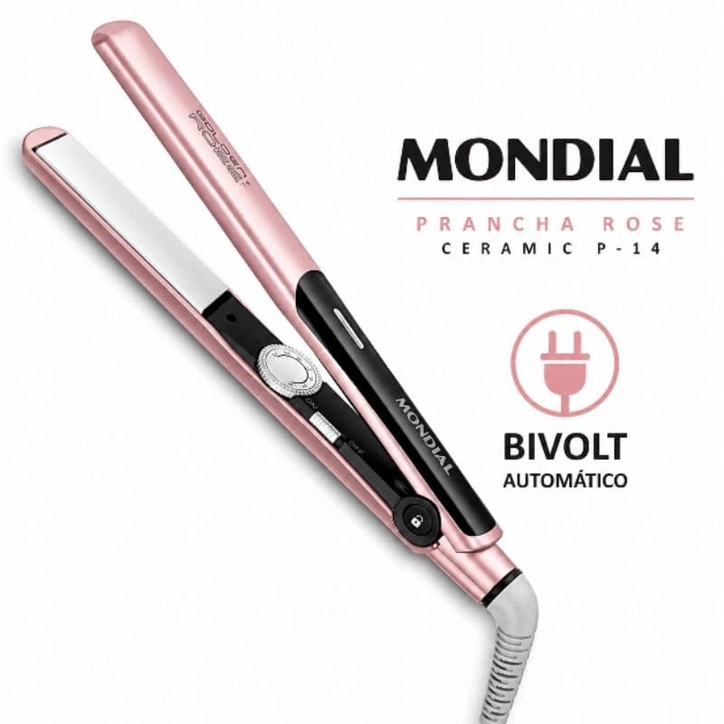 Prancha Alisadora Mondial P-20 Rose Bivolt Cerâmica Controle De Temperatura 220°C