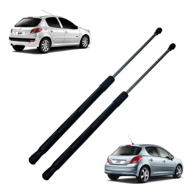 Par Pistão amortecedor para porta-malas compatível com veículos Peugeot 206 e Peugeot 207, modelos de 2000 a 2014.