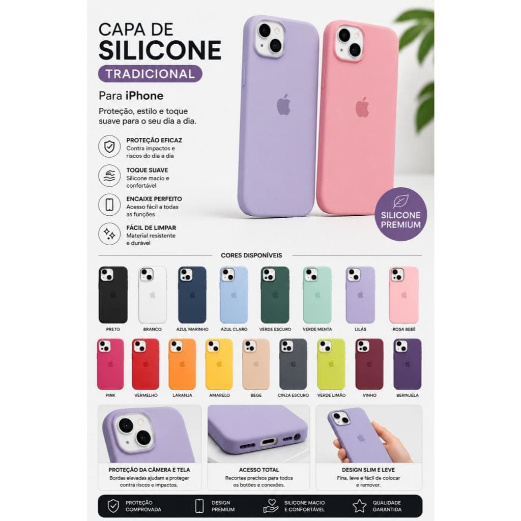 Capa Silicone Premium para iPhone 12 Mini 12 Pro Max 13 Mini 13 Pro Max