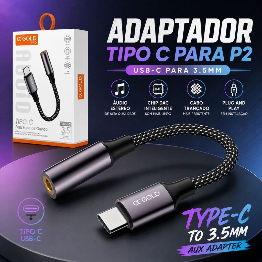 Adaptador Dac Cabo USB-C (Tipo C) Para P2 De Fone De Ouvido Fone de Fio
