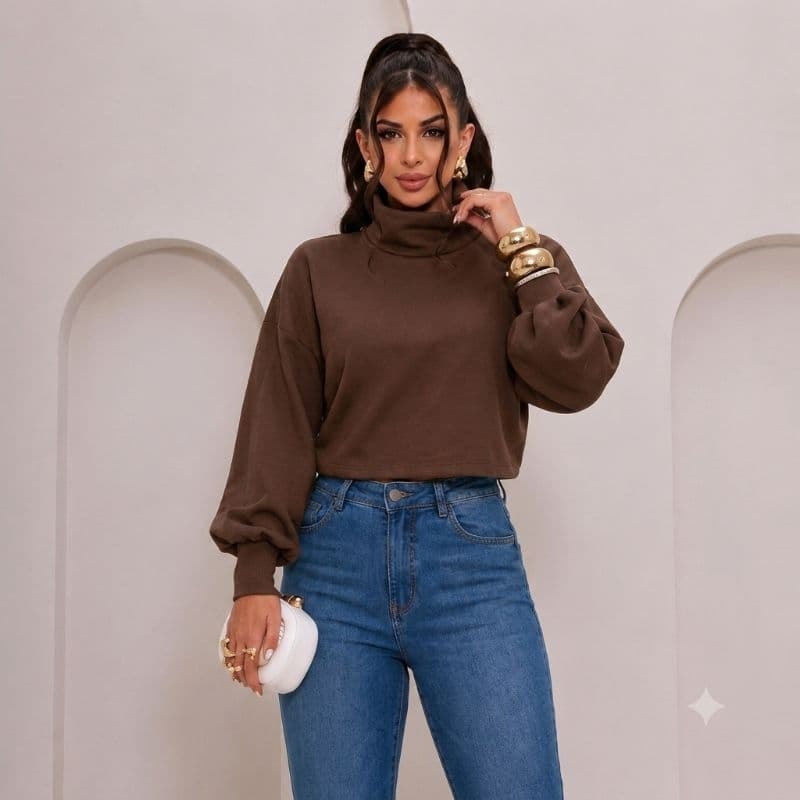Blusa Feminina Manga Longa Gola Alta estilosa