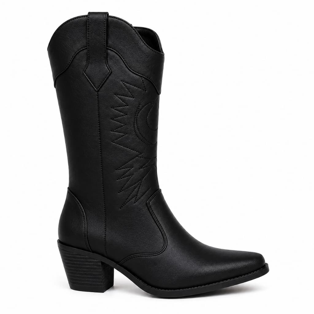 Bota Feminina Texana Western Country Salto Alto Cano Longo Confortável Moda Atual Blogueira