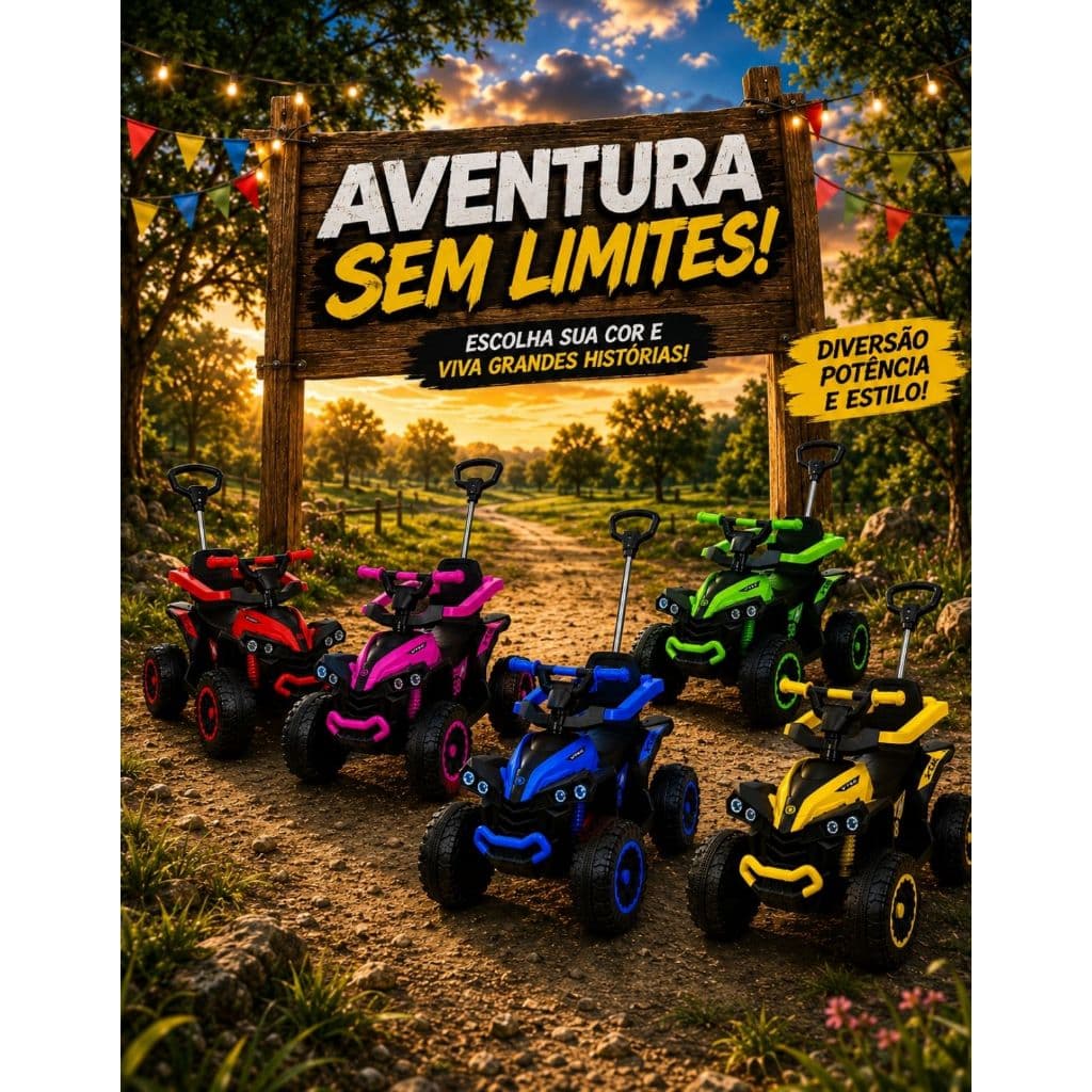 Carro Infantil Grande Quadriciclo Passeio Empurrador Removivel Suspensão Até 23Kg Musica Buzina