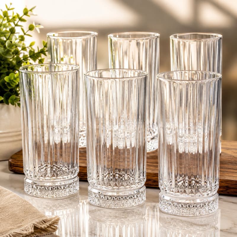 Jogo De Copos De Vidro 6 peças Vértice 300ml Cristal Transparente Luxo