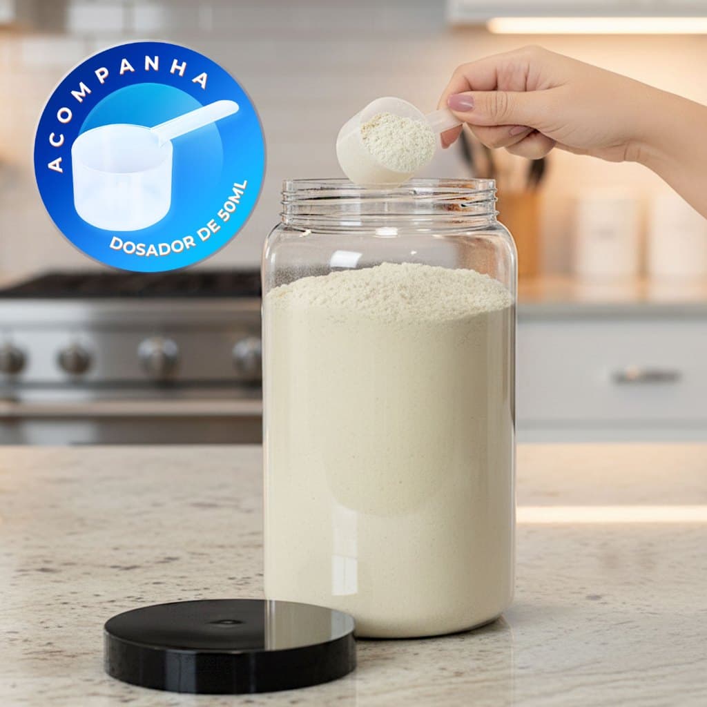 1 Pote para Whey Mantimentos 3,6 Litros Tampa com Rosca + 1 Medidor 50ml