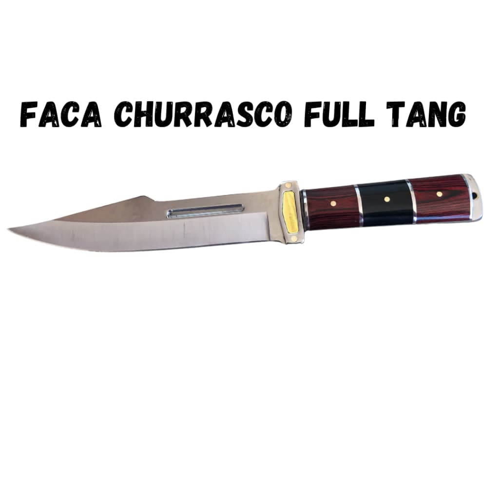 Faca Churrasco Caça e Pesca Cabo Artesanal em Madeira, Aço Inox FullTang - 1185