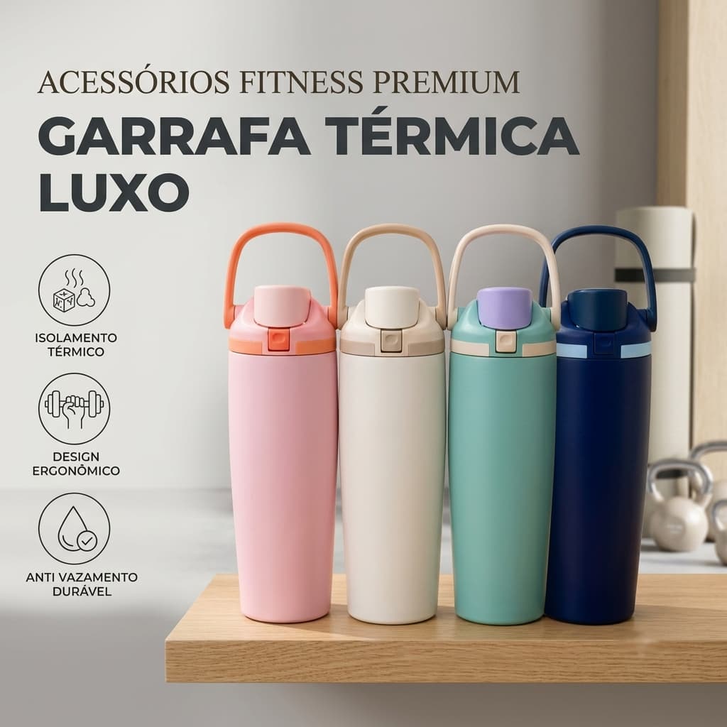 Garrafa Térmica Anti Vazamento Reforçada Inox Com Canudo Alça Durável Variedade Cores