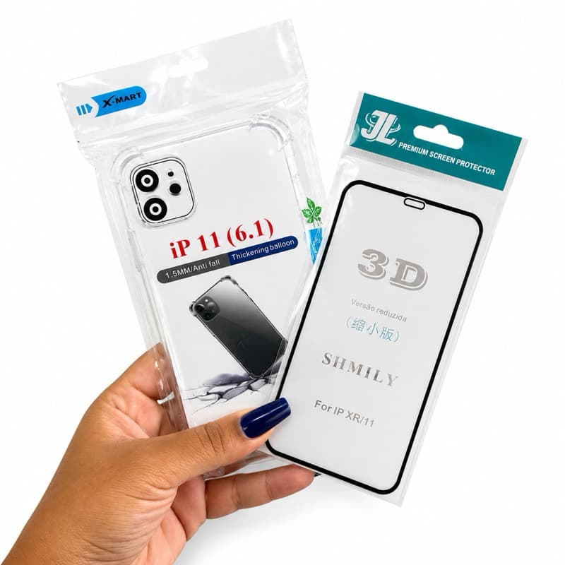 Kit Proteção Completa para IPHONE 11– Capinha Anti-Impacto + Película 3D de Vidro Temperado