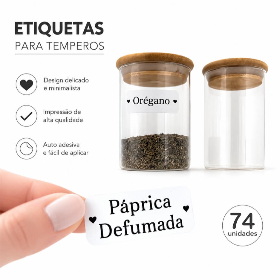 Kit 74 Etiquetas Adesivas Para Temperos Cozinha - Transparentes ou Brancas À Prova D'água