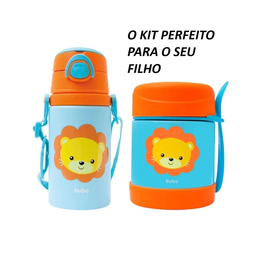 Kit Infantil Buba – Garrafa Térmica + Pote Térmico Leão 🦁