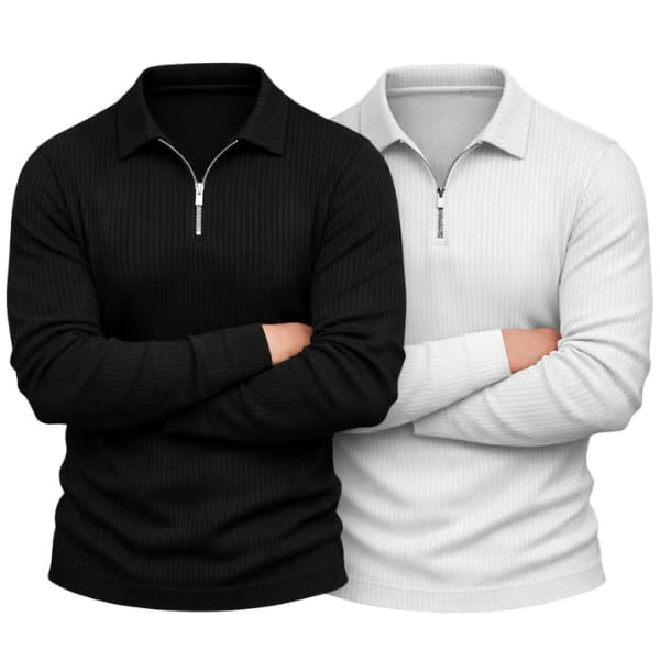 Kit 2 Camisas Manga Longa Polo Canelada Com Zíper