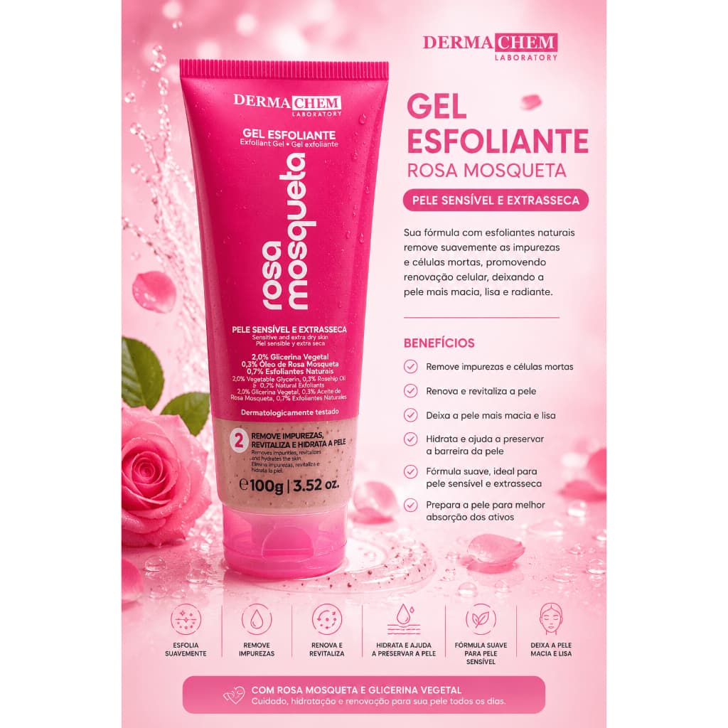Gel Esfoliante Facial Rosa Mosqueta Dermachem 100g