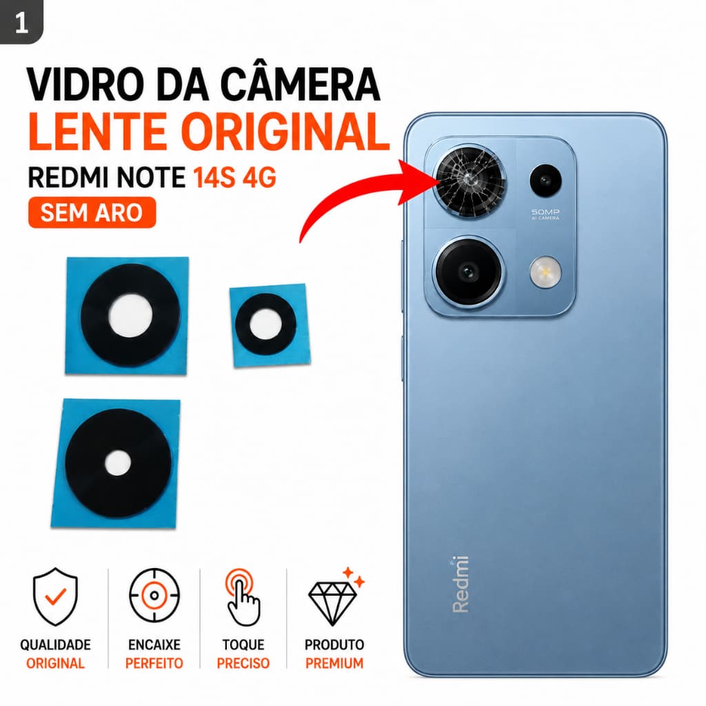 Vidro Redmi Note 14S 4G Sem Aro Original Kit Lente Camera Com Adesivo Aplicado Alta Qualidade