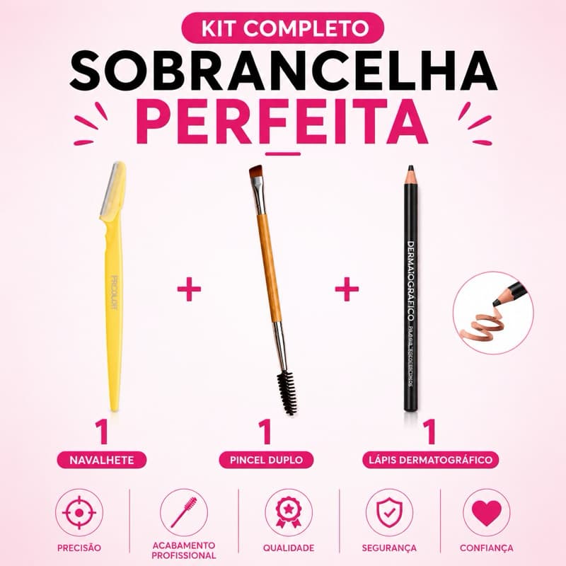 Kit Design Sobrancelha Navalhete Pincel Duplo Lápis Dermográfico Profissional Use Naton