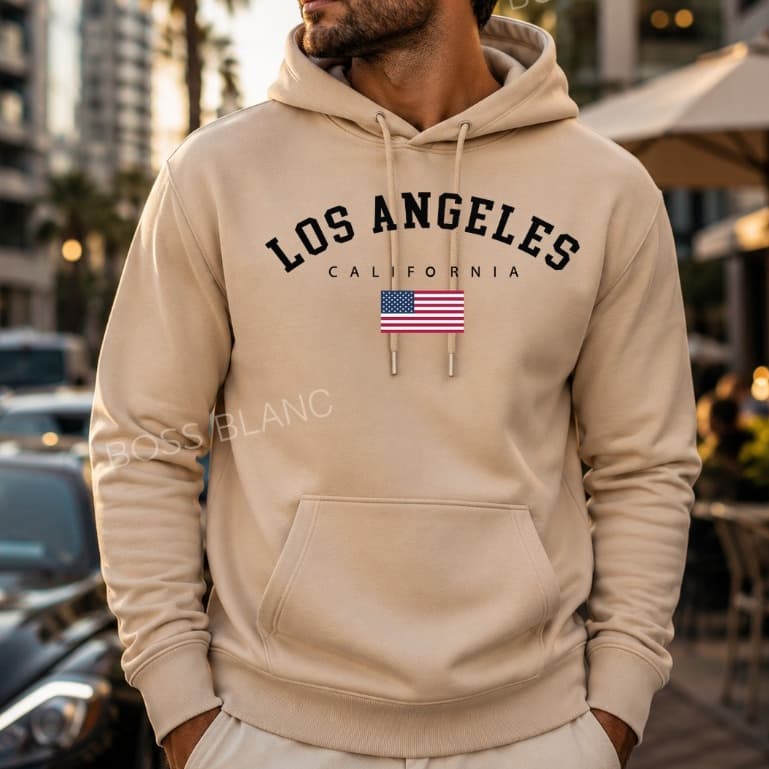 Moleton Canguru PREMIUM Algodão Estampado LOS ANGELES ADULTO Tecido Qualidade Bolso Confortavel