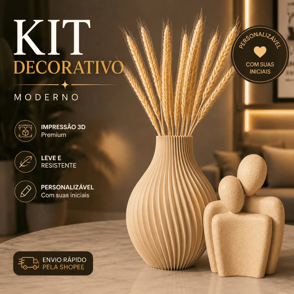 Kit Escultura Casal + Vaso Decorativo – Ideal para Plantas Artificiais e Arranjos Decorativos
