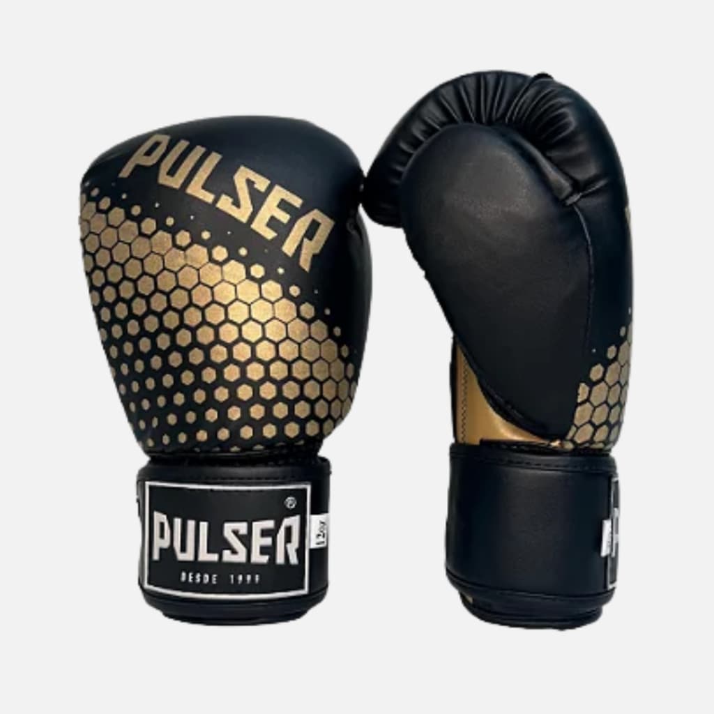 Luva Boxe Muay Thai Kickboxing MMA Preta e Dourada Hexa Pro 100