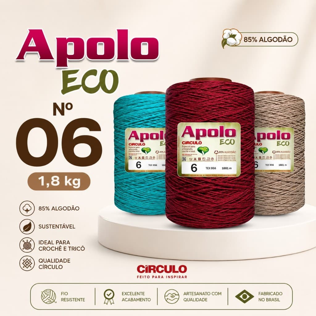Barbante Apolo Círculo N6 de 1,8kg/1830m– Ideal para crochê, macramê e artesanato durável!