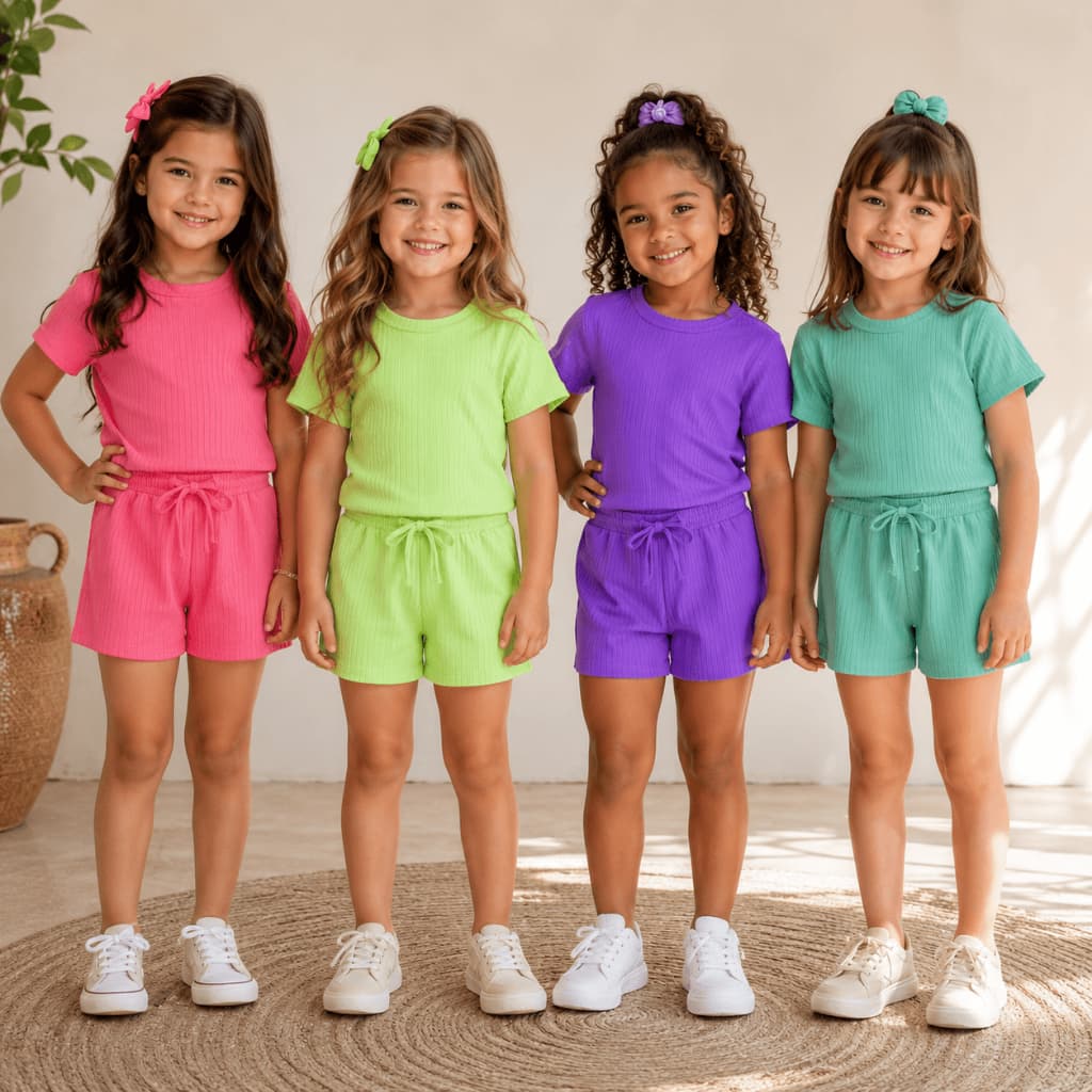 Conjunto Infantil Menina do Tamanho 1 ao 10 anos | Neon Canelado | Conjunto Menina Confortável