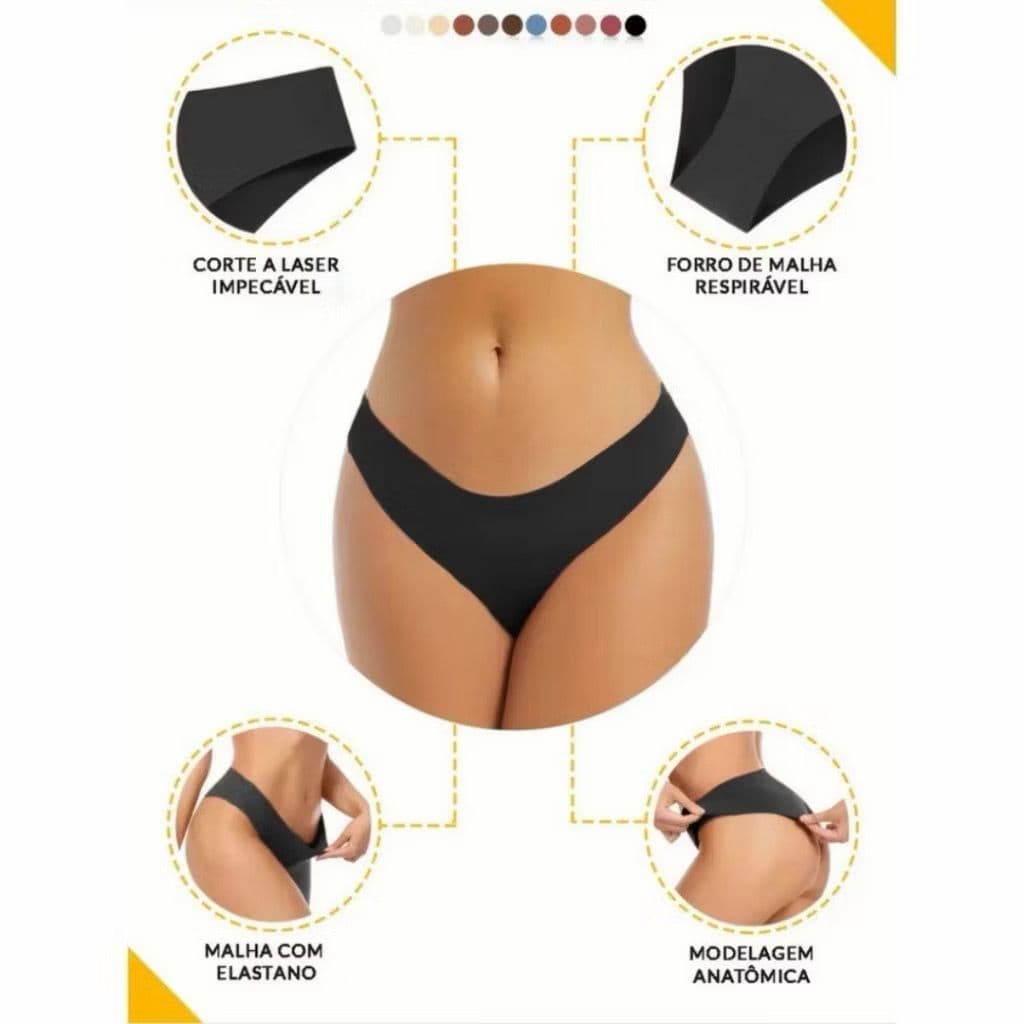 Kit 10 Calcinha Sem Costura  Tanga Forro 100% Algodão Invisivel