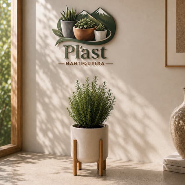 Vaso para planta nórdico P, cilíndrico com pé em madeira design moderno