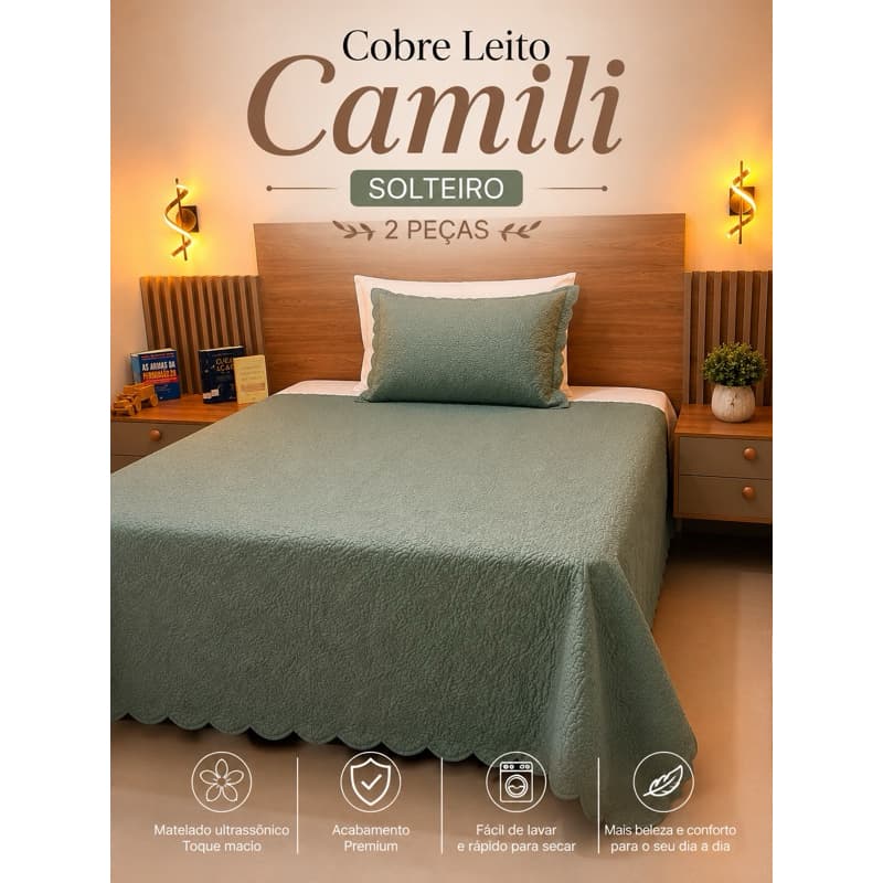Kit Cobre Leito Solteiro Camili Dupla Face 2 Peças Colcha Ultrassônica + Porta Travesseiro