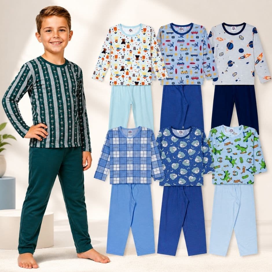 Kit Pijama Infantil Inverno Roupa De Dormi Menino Bebe Juvenil Pijama Comprido Tamanho 2 Ao 16 Anos