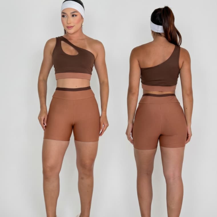 Conjunto Academia Bicolor Short+Top Bojo Removível Brasil Fitness Copa do Mundo