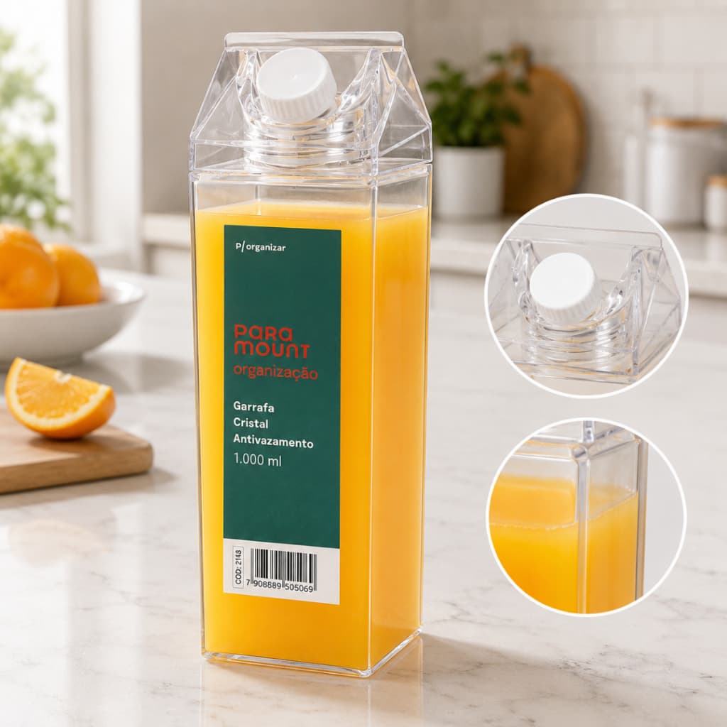 Garrafa Antivazamento 1L Acrílico para Sucos Bebidas Geladeira Organização Cozinha