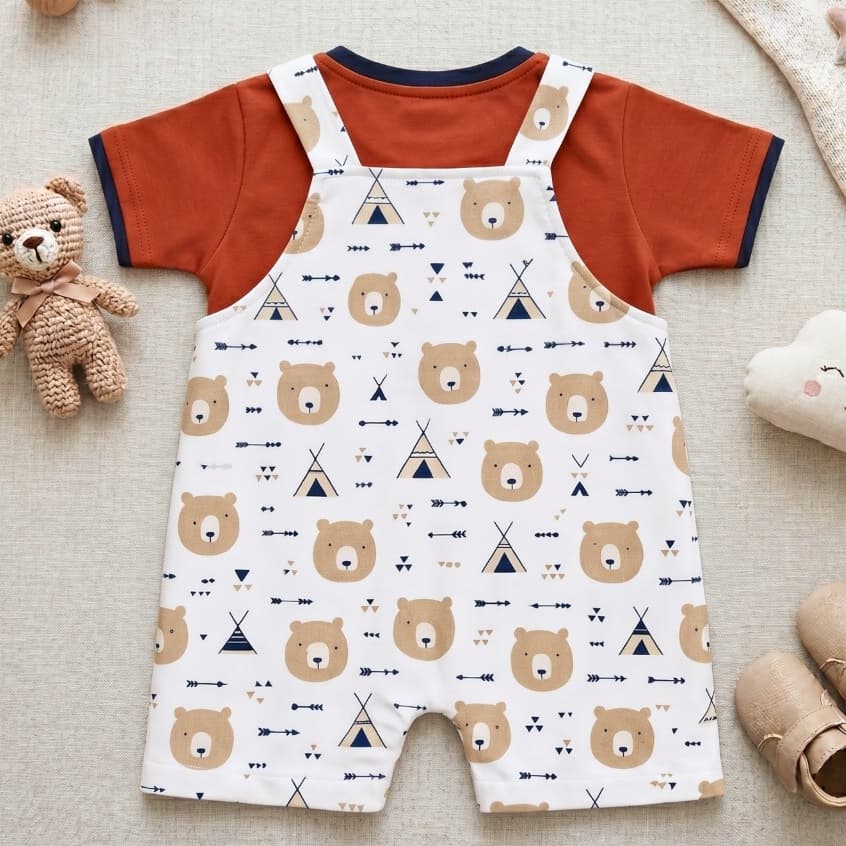 Jardineira e Camiseta Bebê Menino Conjunto Premium 02 Peças 100% Algodão Verão Maternidade