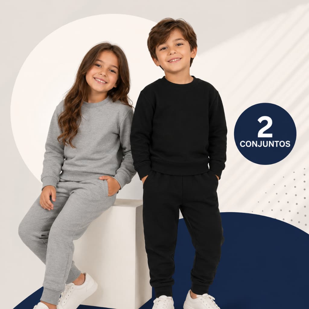 Kit 2 Conjunto Casaco Blusa Calça Moletom Flanelado Peluciado Frio Menino Menina Unissex