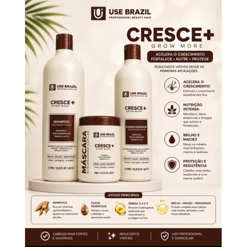 Kit Cresce+ Use Brazil Shampoo + Condicionador+Máscara– Acelera Crescimento Fortalece e Nutre ESSENCIAL PARA SEU CABELO.