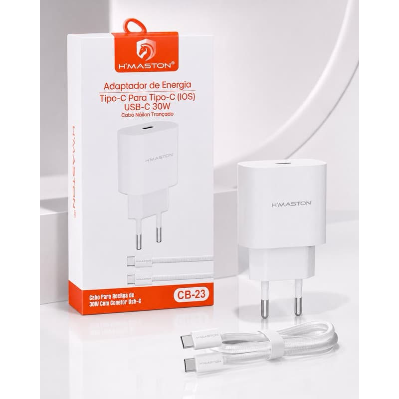 Carregador IPhone Turbo Kit Fonte Adaptador de Energia Hmaston ultra Rápido 30W Cabo tipo c CB17