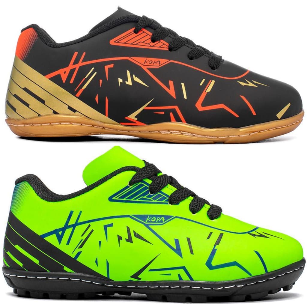 Kit 2 Pares Chuteira Infantil Masculina Futsal Salão Society Costurada Leve Confortável 28 Ao 33