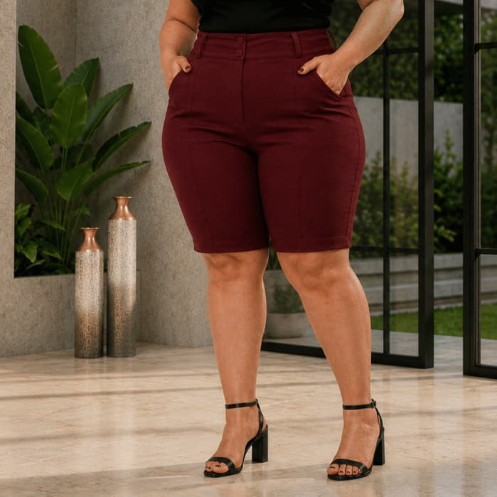 Bermuda Bengaline Plus Size Feminina Social com Botão Alfaiataria Cintura Alta 42 ao 52